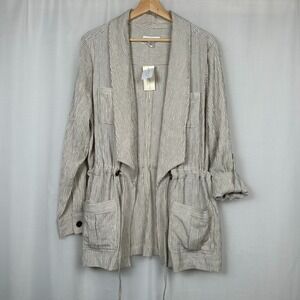 CJ Banks Open Cinch Waist Utility Jacket Large Roll Tab Cotton Blend Lagenlook